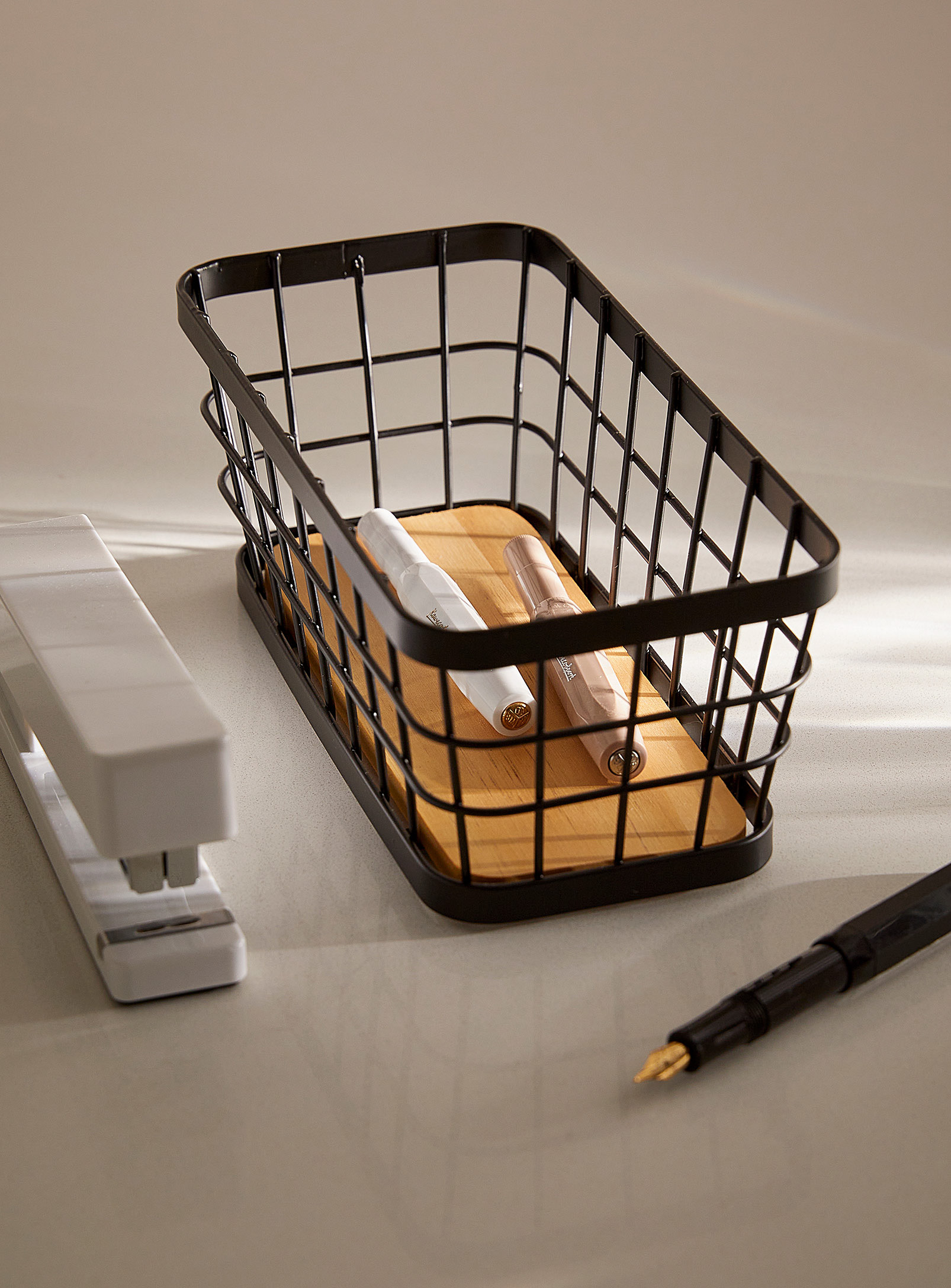 Simons Maison Metal And Wood Basket In Black