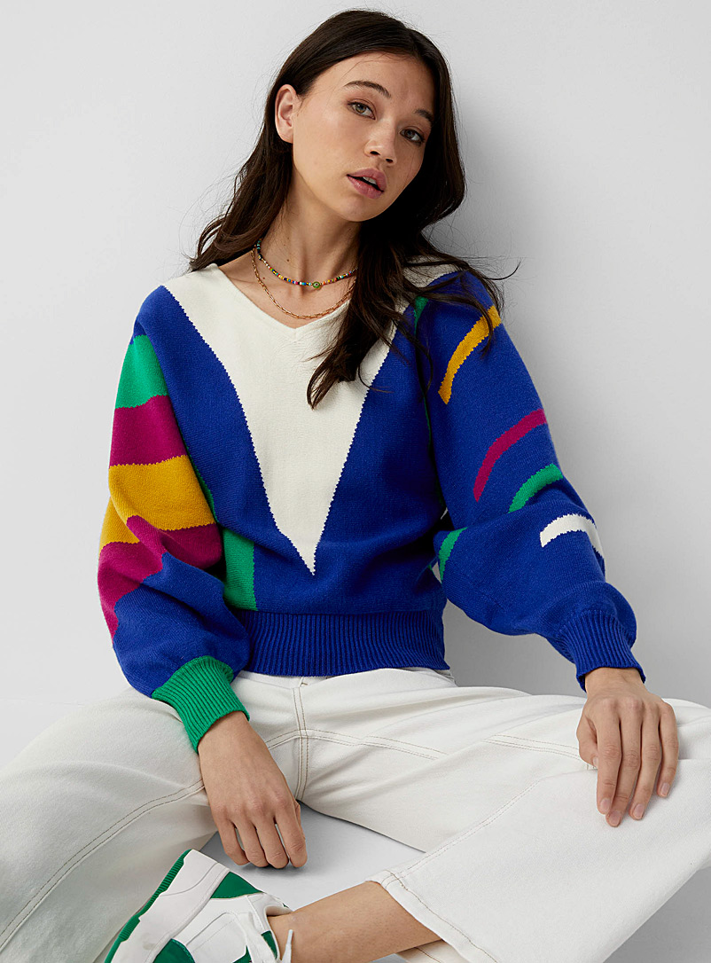 Twik Patterned Ecru Retro stripes sweater for women
