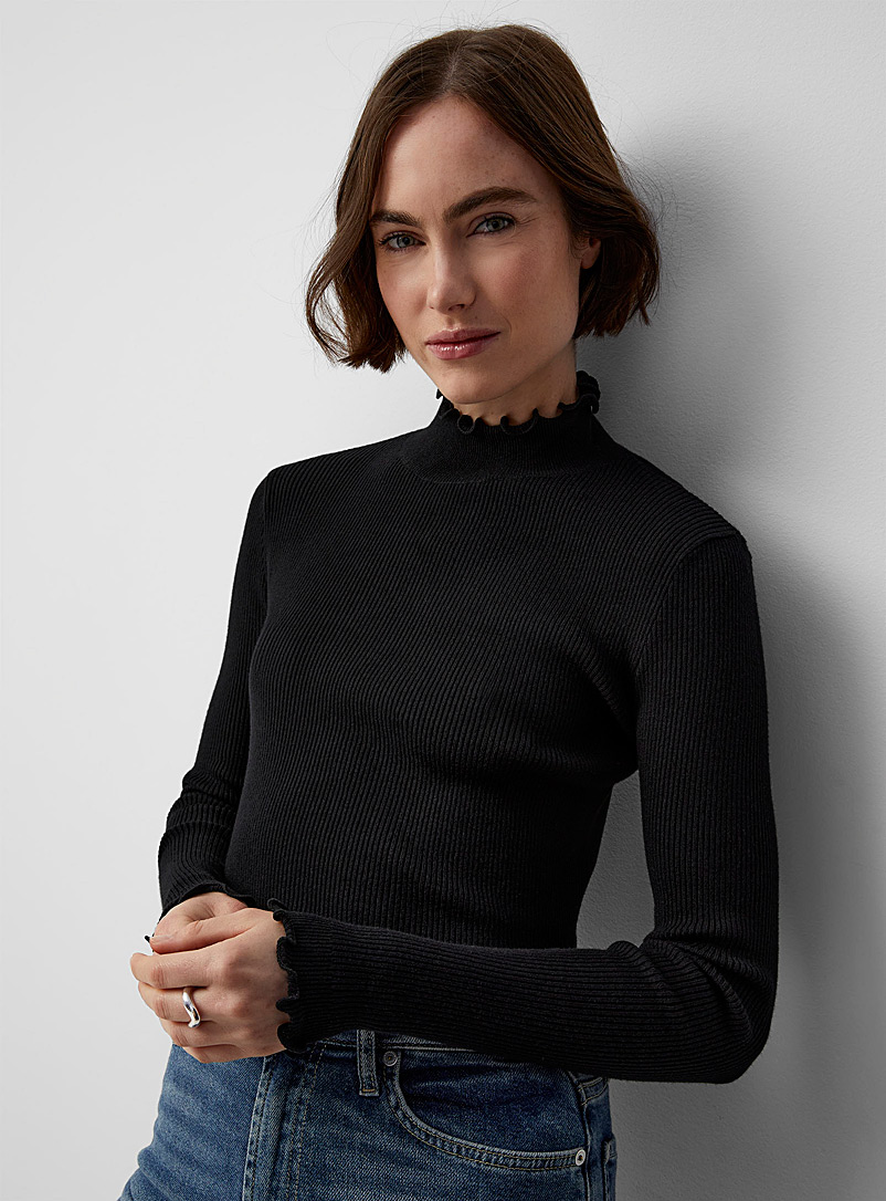 Ruffled mock-neck ribbed sweater | Contemporaine | Shop Women's ...