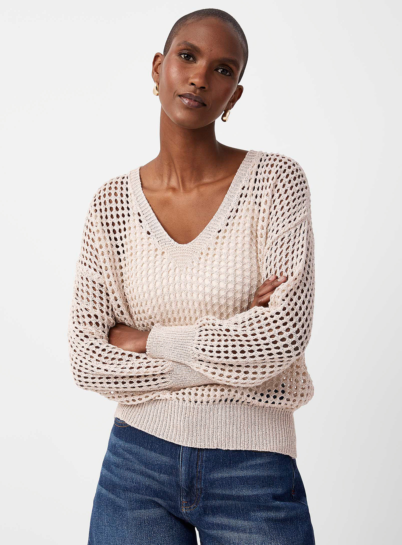 Contemporaine - Women's Openwork crochet glittering sweater