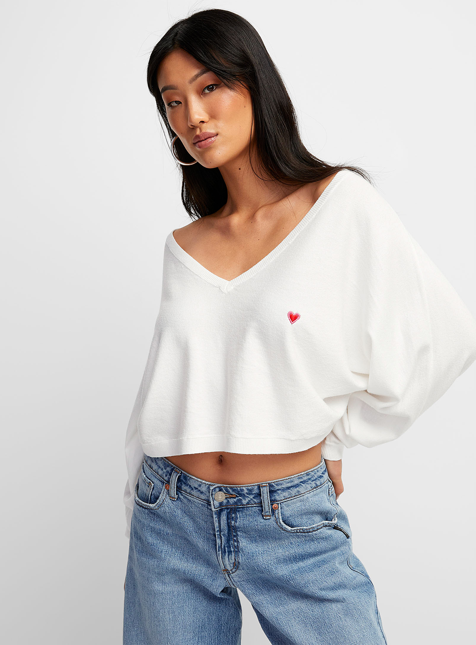 Icône - Women's Small embroidered heart loose cropped sweater