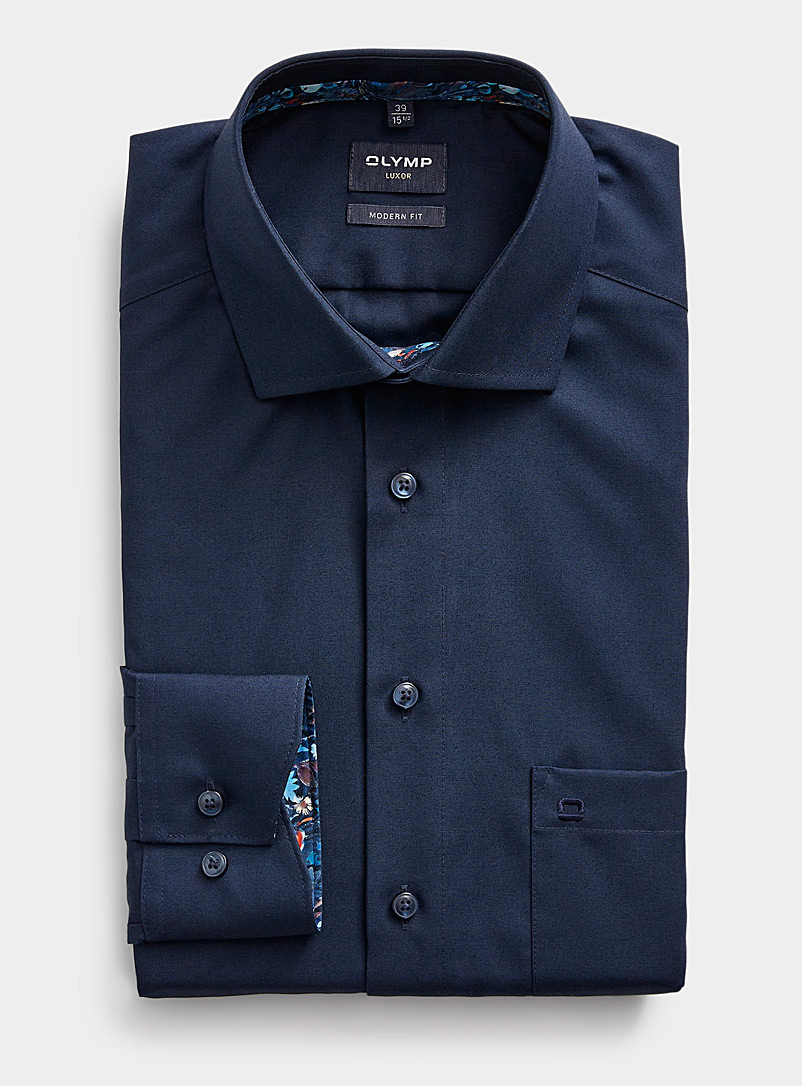 Olymp Navy/Midnight Blue Pure cotton navy shirt Comfort fit for men