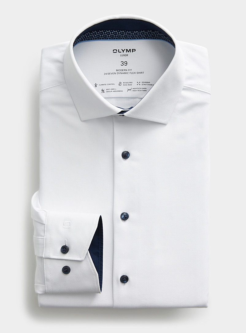 Olymp White Jacquard herringbone white shirt Comfort fit for men