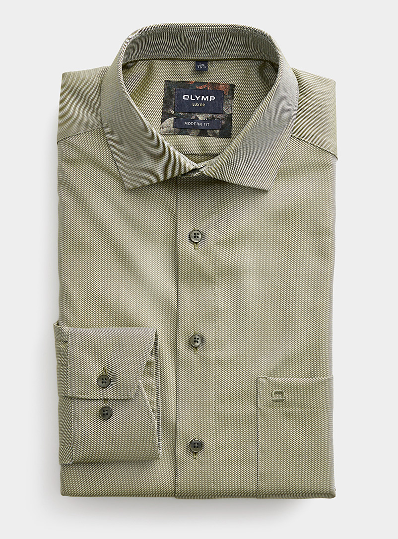 Olymp: La chemise twill texturée Coupe moderne Vert pâle-lime pour homme