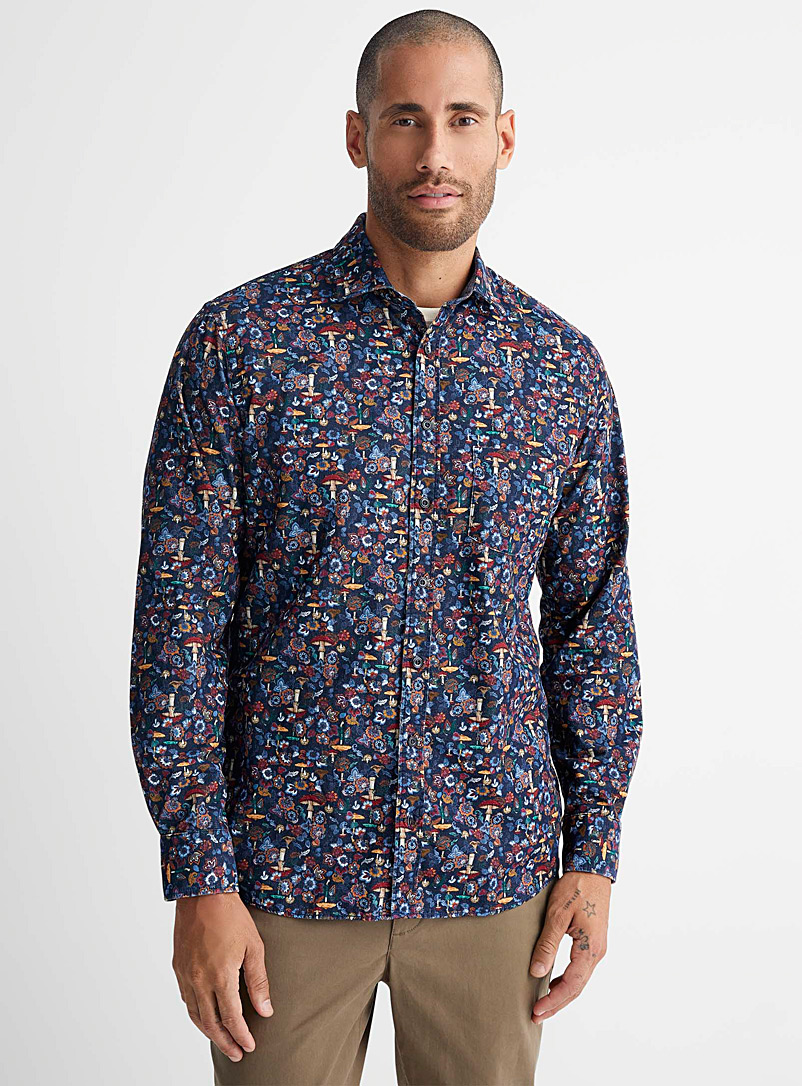 Olymp Marine Blue Micro corduroy forest shirt Modern fit for men