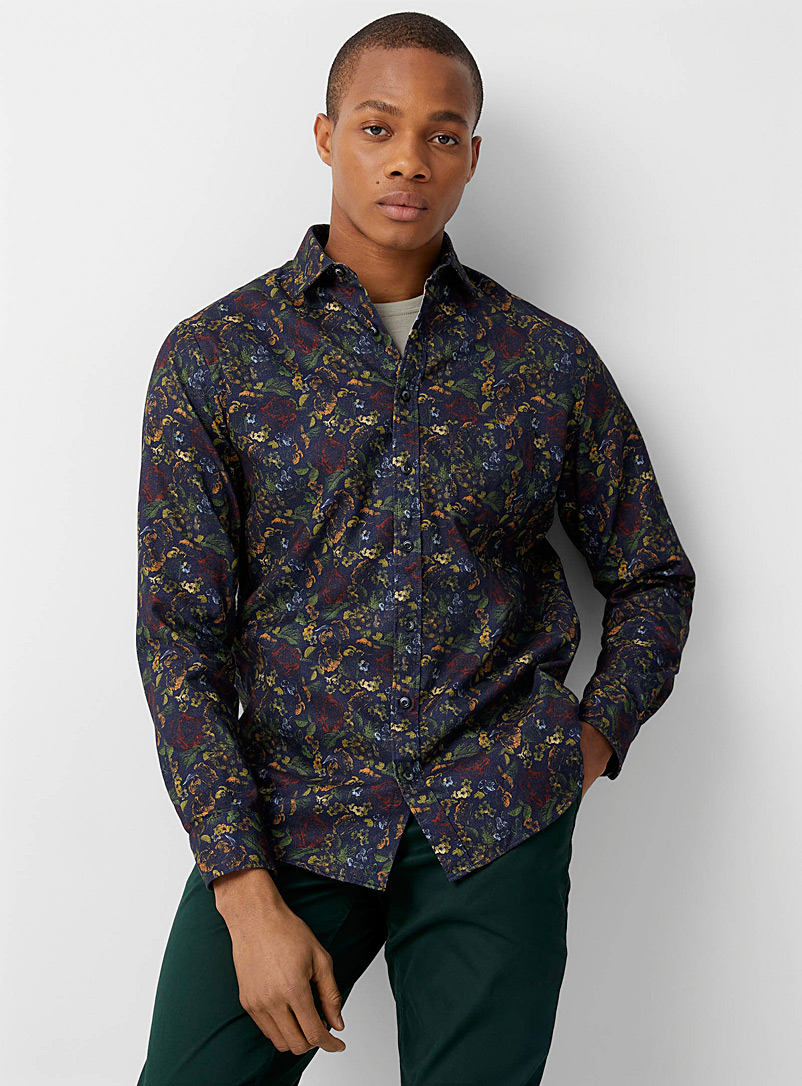 Olymp Marine Blue Nocturnal floral flannel shirt Modern fit for men