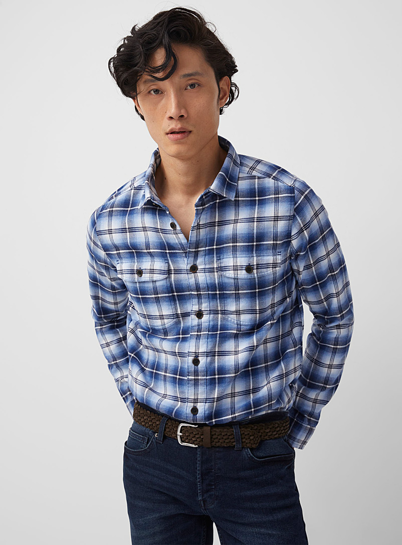Olymp Blue Blue check flannel shirt Comfort fit for men