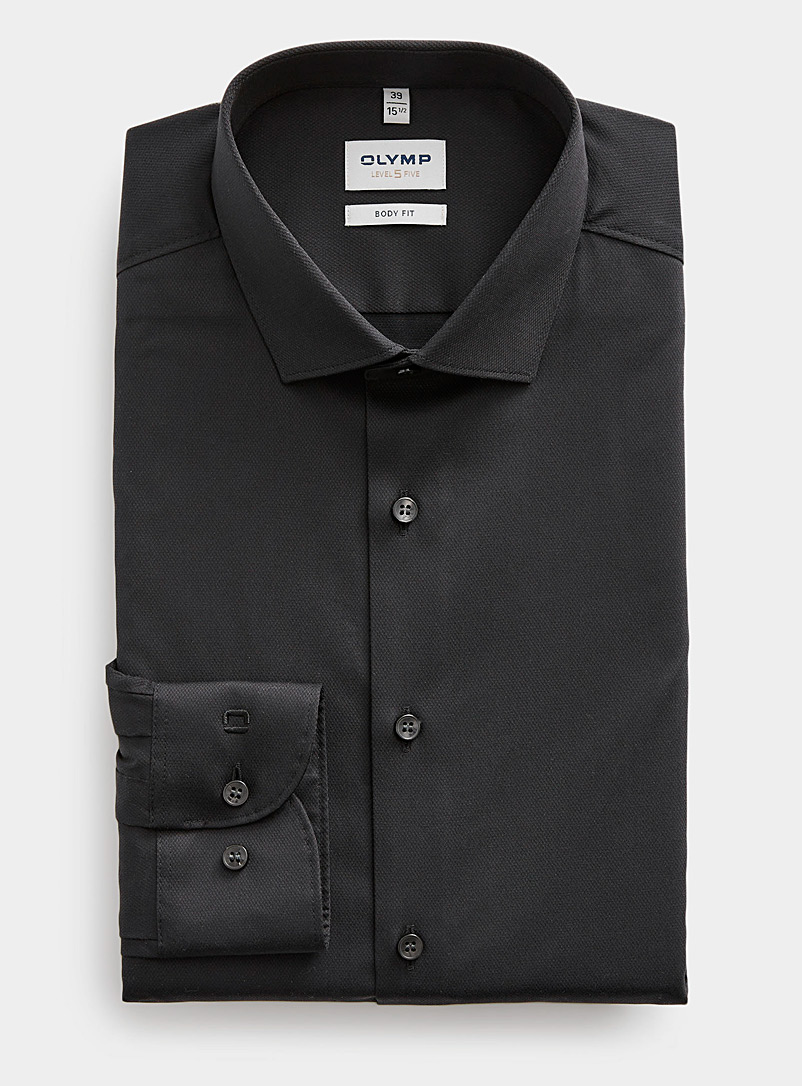 Olymp Black Wavy jacquard monochrome shirt Modern fit for men