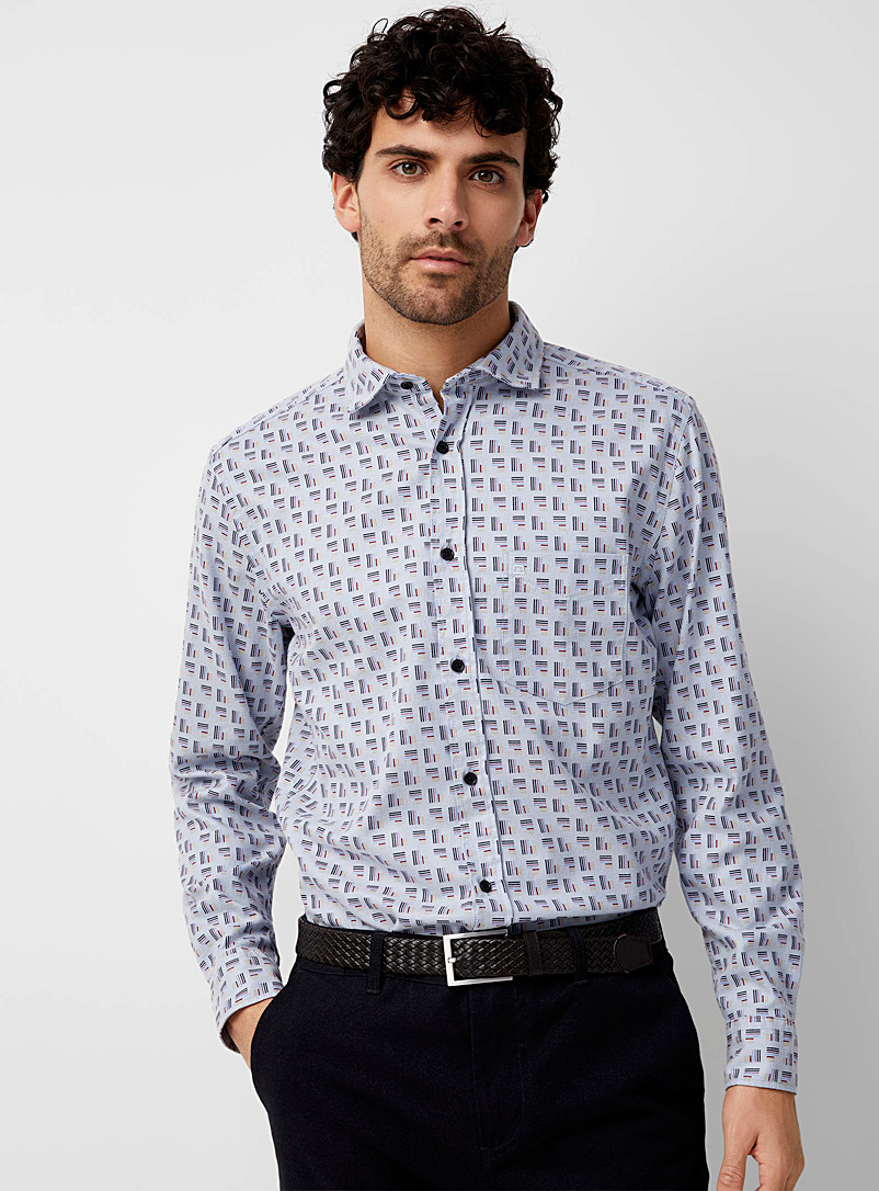 Olymp Patterned blue Colourful abstract geo shirt for men