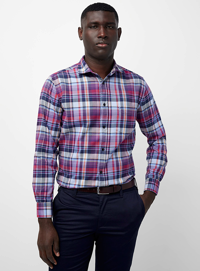 Olymp: La chemise flanelle carreaux colorés Pourpre à motifs pour homme