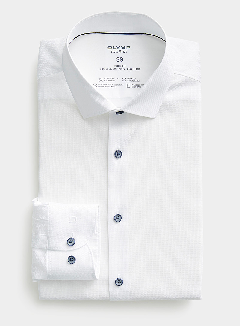 Olymp: La chemise performante jacquard monochrome Coupe très ajustée Blanc pour homme