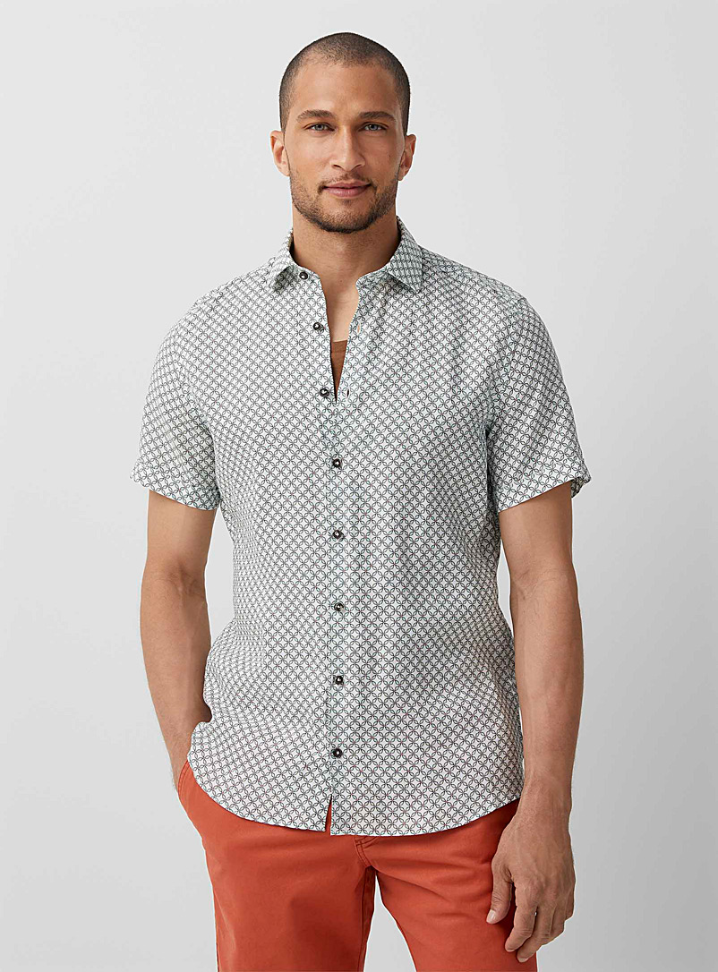 Olymp Patterned White Pure linen mosaic shirt for men