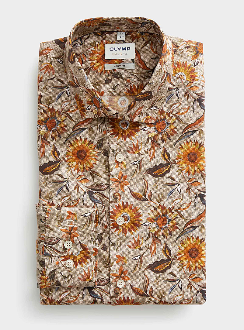 Olymp Light Brown Fall floral shirt Semi-slim fit for men