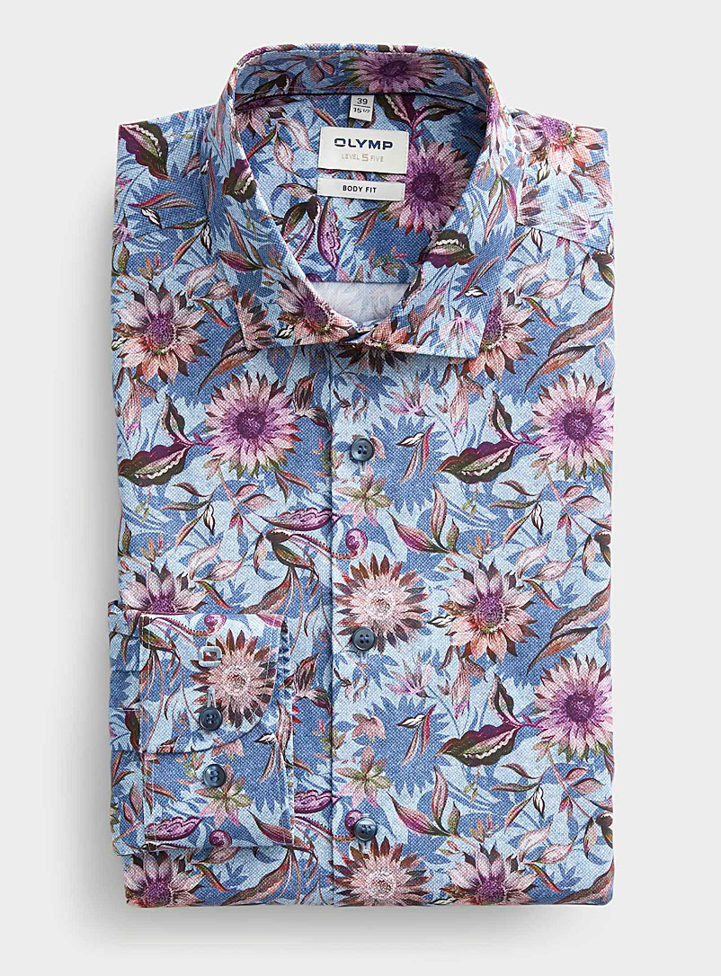 Olymp: La chemise fleurs d'automne Coupe semi-ajustée Bleu pour homme