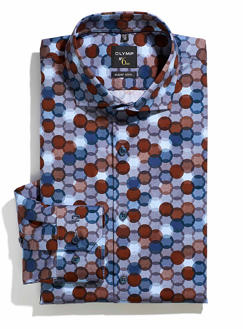 Olymp: La chemise pois ombrés Coupe ajustée Bleu à motifs pour homme