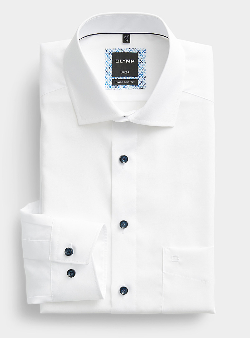 Olymp: La chemise blanche boutons marine Coupe régulière Blanc pour homme