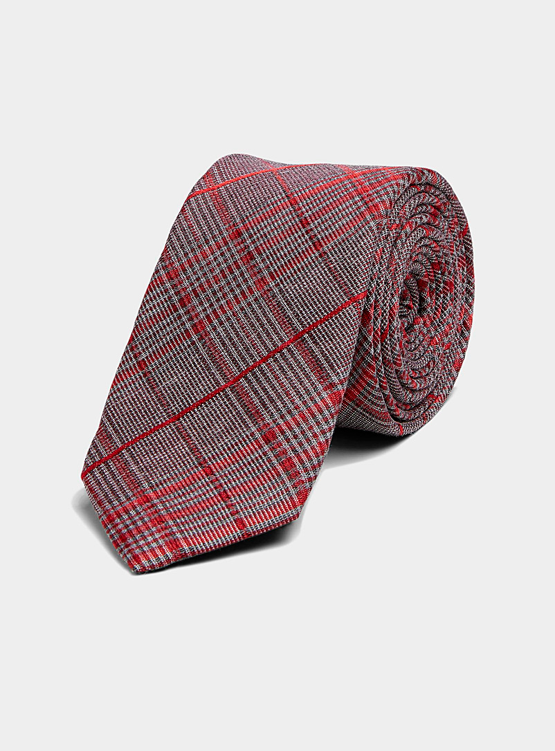 Olymp: La cravate rayure carreaux Rouge foncé-vin-rubis pour homme