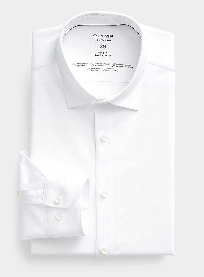 Olymp: La chemise blanche en jersey Coupe très ajustée Blanc pour homme