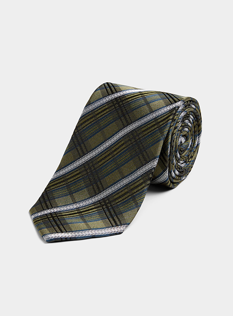 Olymp Mossy Green Jacquard plaid tie for men