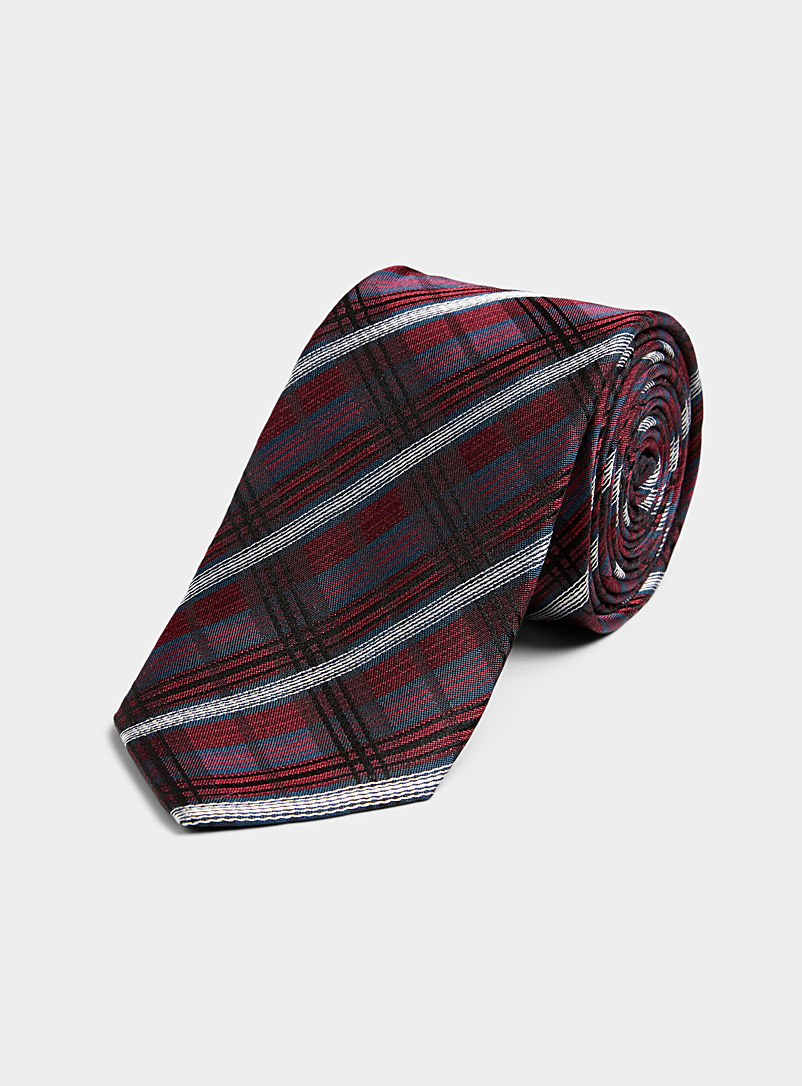 Olymp: La cravate carreaux jacquard Rouge foncé-vin-rubis pour homme