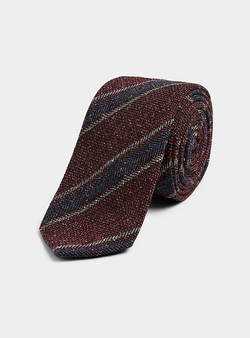Olymp: La cravate étroite rayures tissées Rouge foncé-vin-rubis pour homme