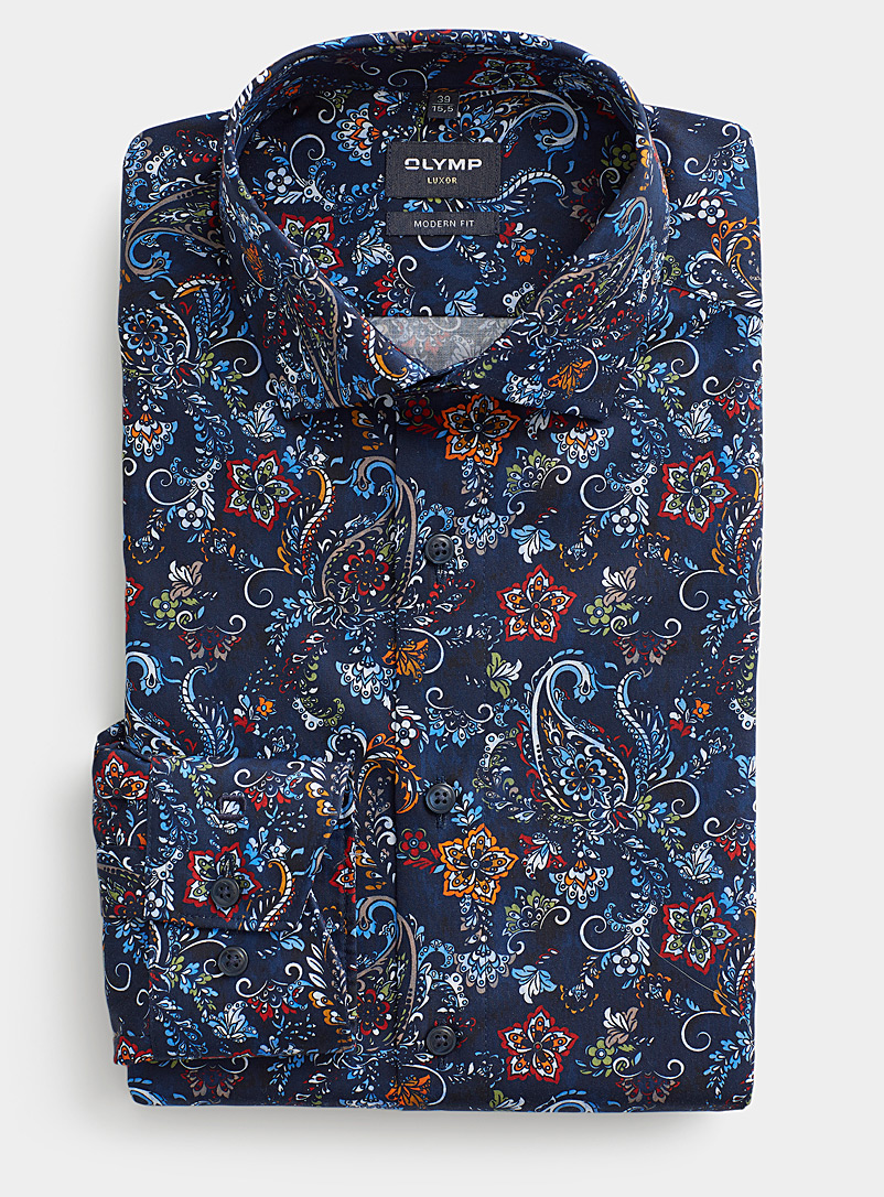 Olymp Patterned Blue Floral paisley shirt Modern fit for men