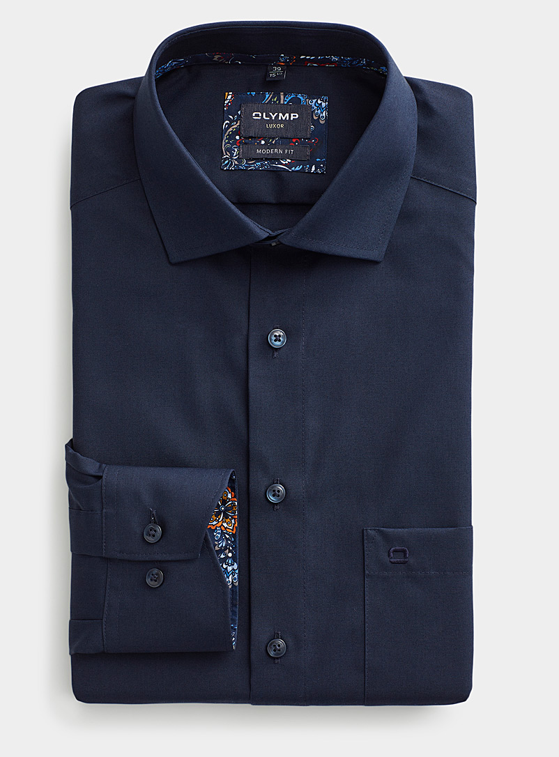 Olymp Marine Blue Patch pocket solid shirt Modern fit for men