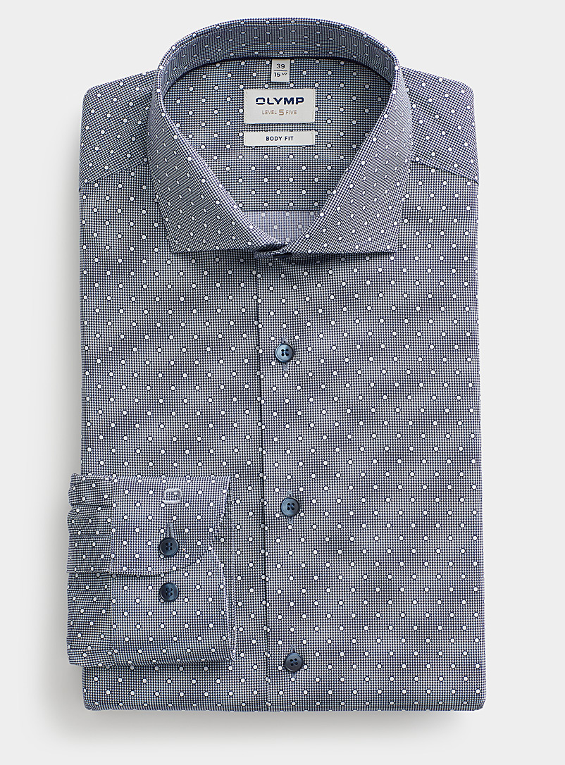 Olymp Patterned navy  Dotwork houndstooth shirt Semi-slim fit for men