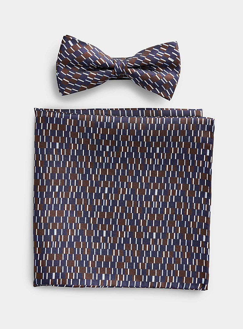 Olymp Marine Blue Dotted stripe bow tie and pocket square set for men