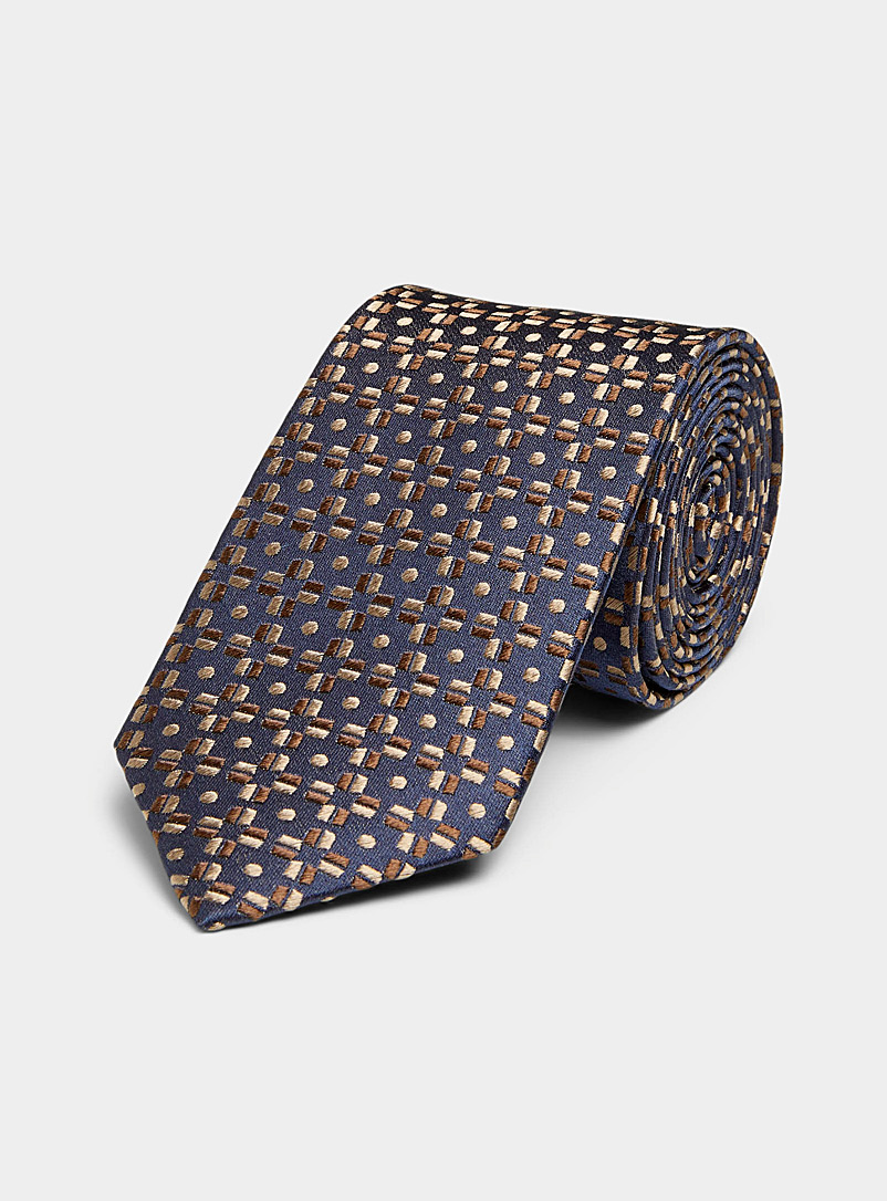 Olymp Brown Geo jacquard floral tie for men