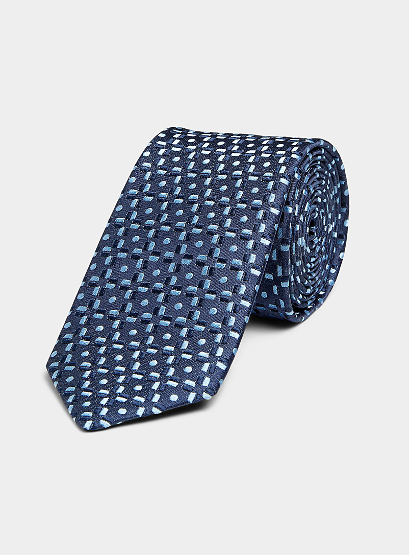 Olymp Blue Geo jacquard floral tie for men