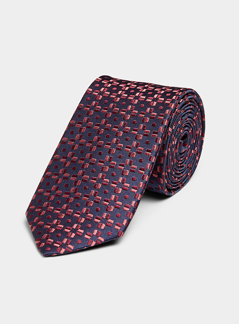 Olymp Red Geo jacquard floral tie for men