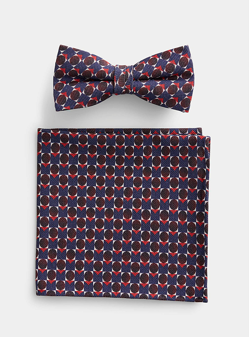 Olymp Blue Geo mosaic bow tie and pocket square set for men
