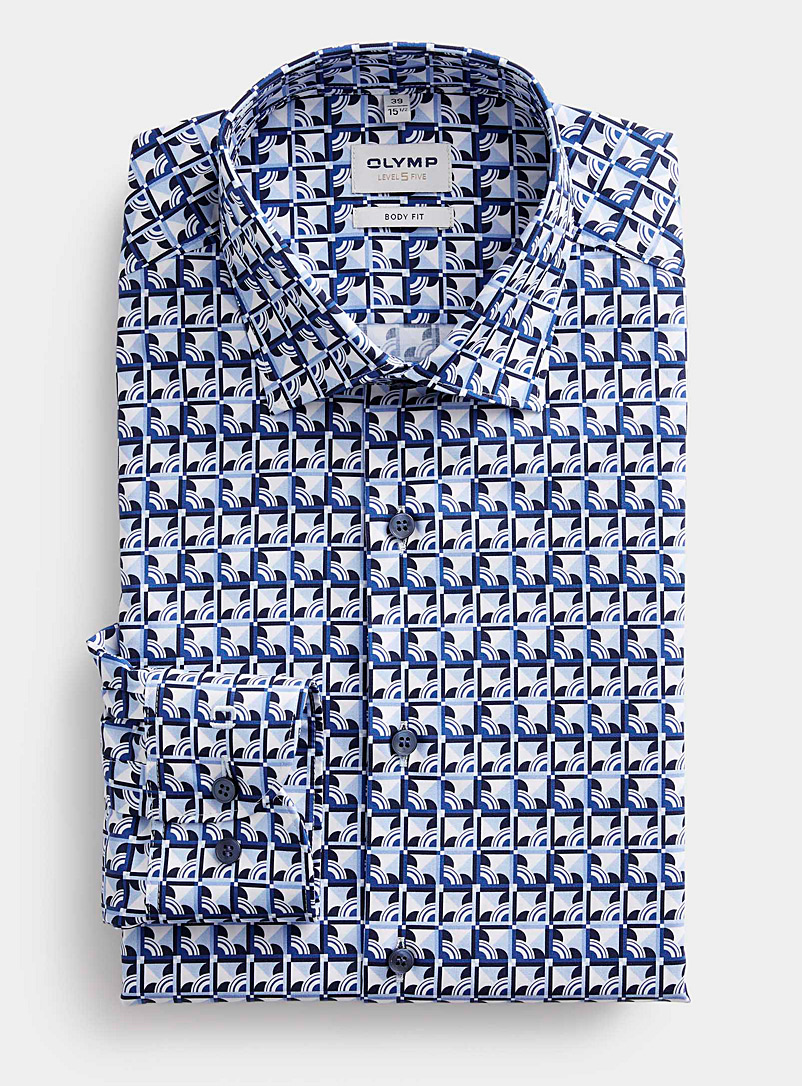 Olymp Blue Retro mosaic stretch shirt Modern fit for men