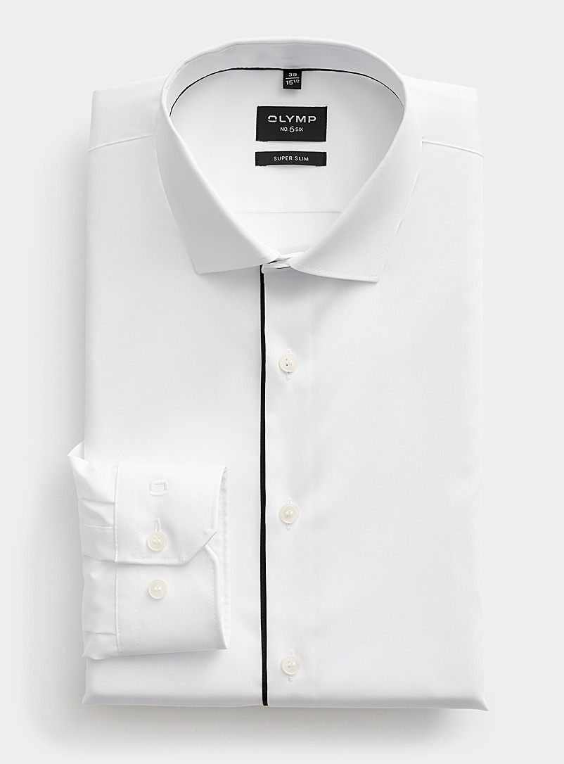 Olymp: La chemise blanche liséré noir Coupe ajustée Blanc pour homme