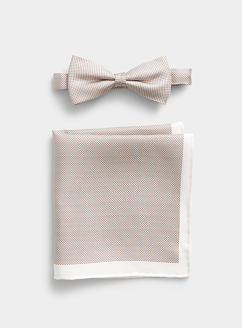 Olymp Sand Geo mini-pattern bow tie and pocket square set for men