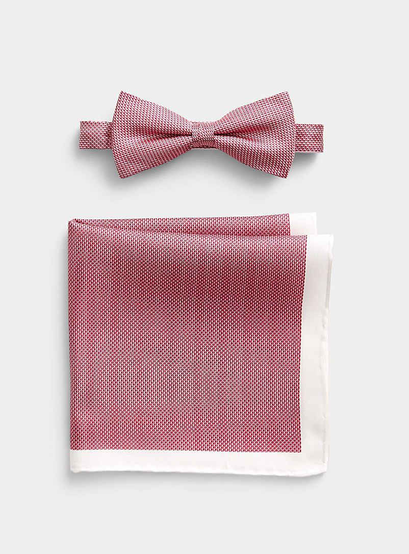 Olymp Red Geo mini-pattern bow tie and pocket square set for men