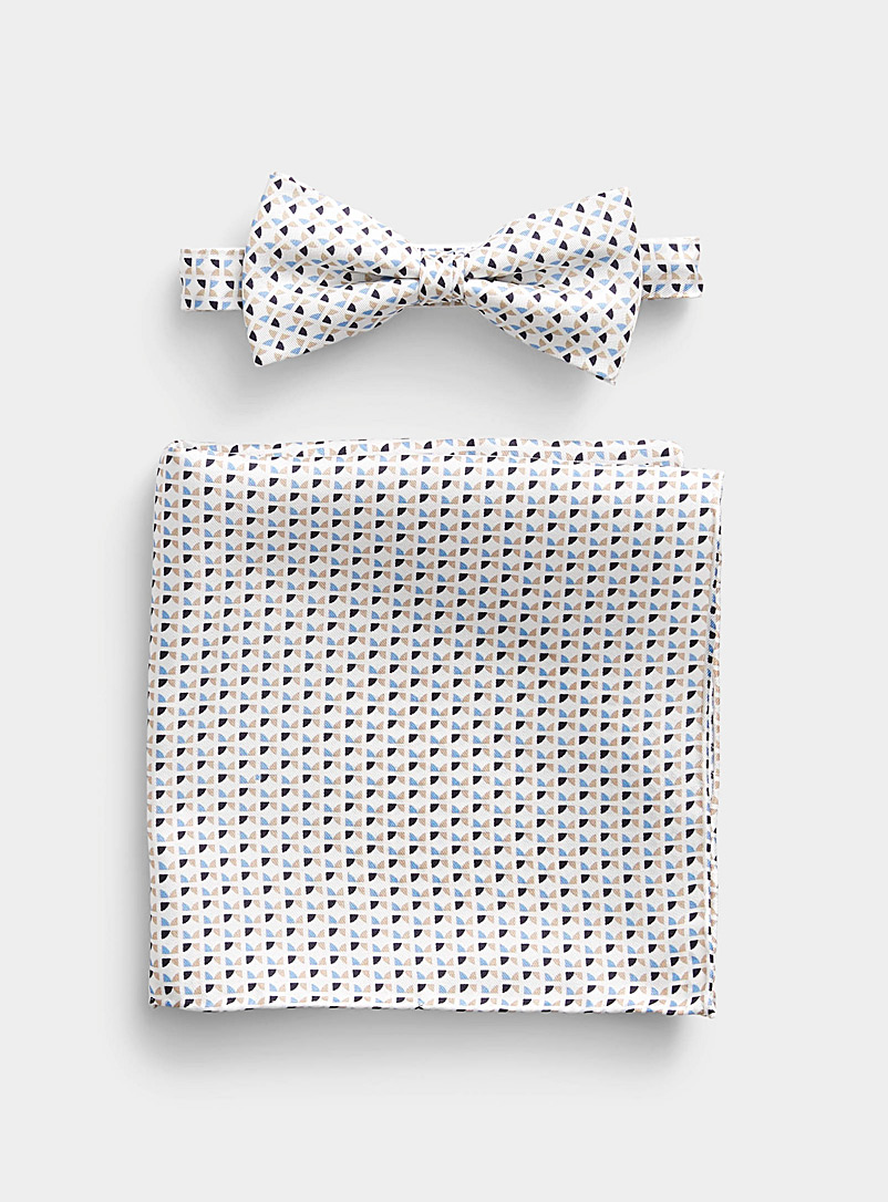 Olymp Sand Retro geo bow tie and pocket square set for men