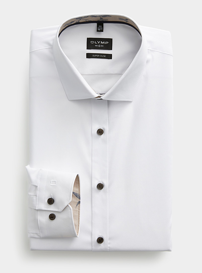 Olymp White Contrast-button white shirt Slim fit for men