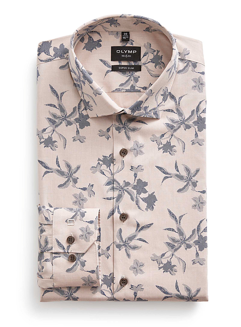 Olymp Ivory/Cream Beige Hatched flower shirt Slim fit for men