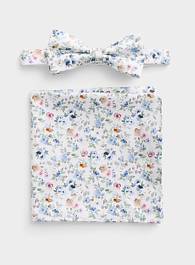 Le duo pochette et n&oelig;ud papillon fleurs color&eacute;es