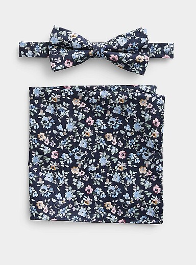 Le duo pochette et n&oelig;ud papillon fleurs color&eacute;es