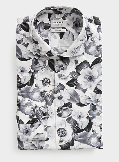Olymp Grey Monochrome floral shirt <b>Modern fit</b> for men