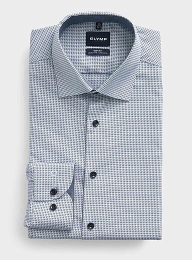 Olymp: La chemise jacquard g&eacute;om&eacute;trique <b>Coupe ajust&eacute;e</b> Bleu p&acirc;le - Bleu ciel pour homme