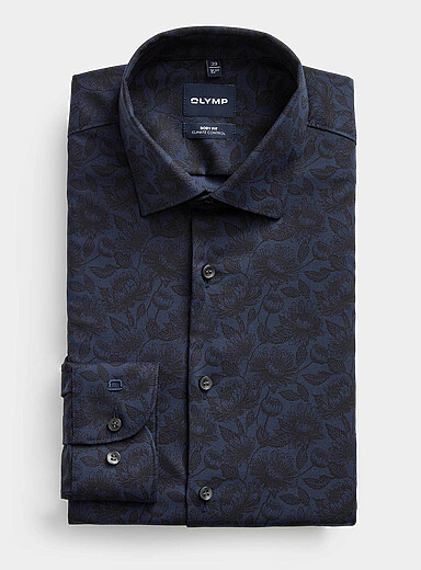 Olymp Navy/Midnight Blue Nocturnal floral shirt <b>Body fit</b> for men