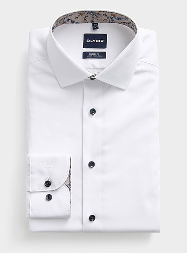 Olymp White Contrast button solid shirt <b>Modern fit</b> for men