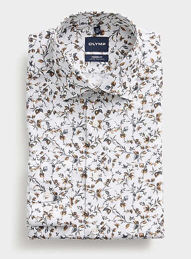 Olymp: La chemise florale bois&eacute;e <b>Coupe moderne</b> Blanc &agrave; motifs pour homme
