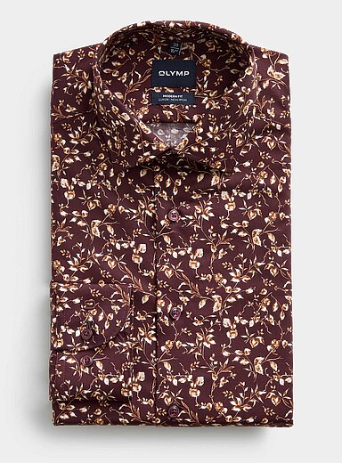 Olymp Burgundy Woodsy floral shirt <b>Modern fit</b> for men