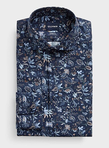 Olymp: La chemise paisley indigo <b>Coupe moderne</b> Bleu &agrave; motifs pour homme