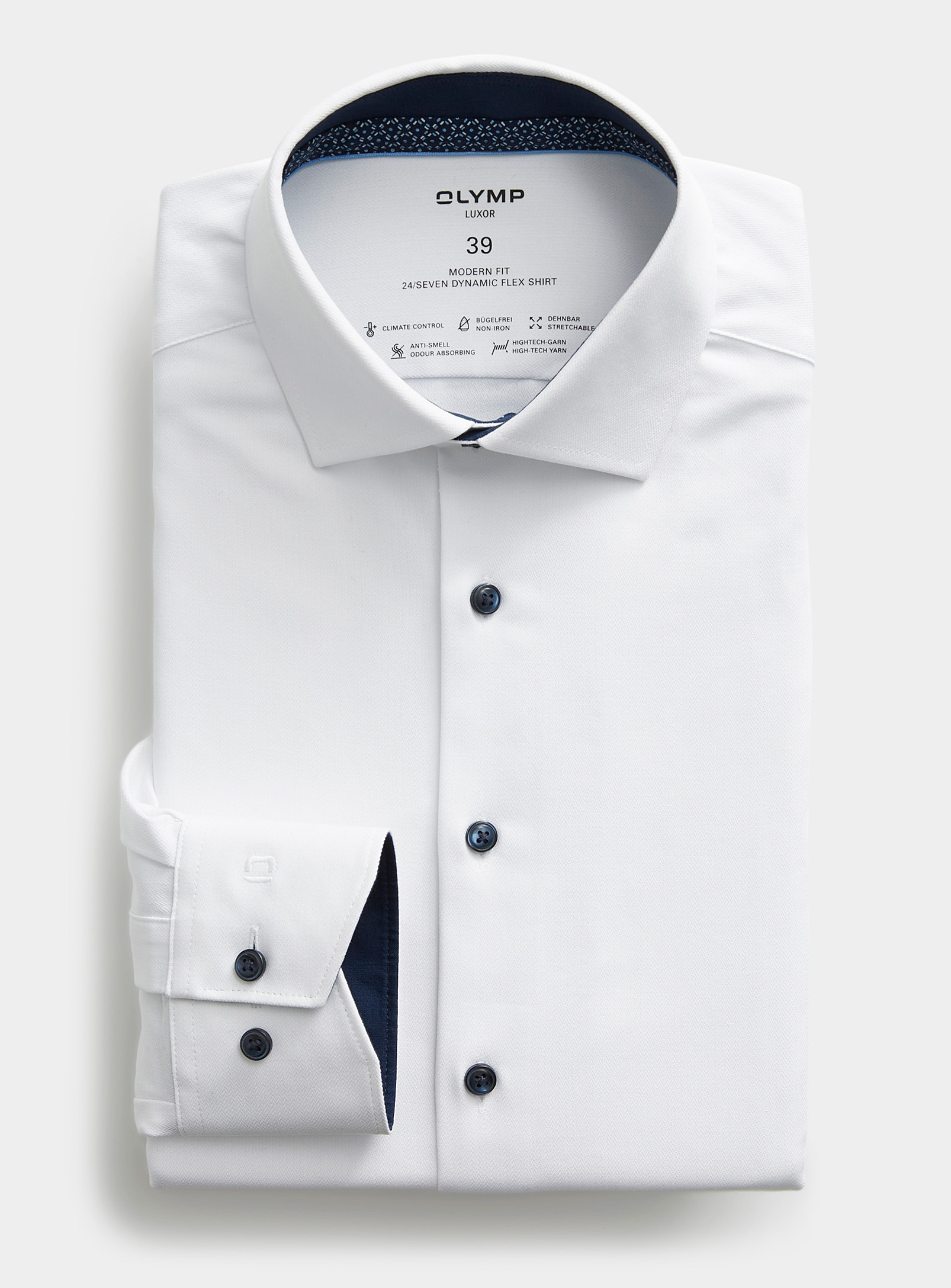 Olymp - Men's Jacquard herringbone white shirt Comfort fit